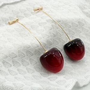 Cherry Earrings, Fruit Earring, Ear Bar Stud Earring, Long Drop